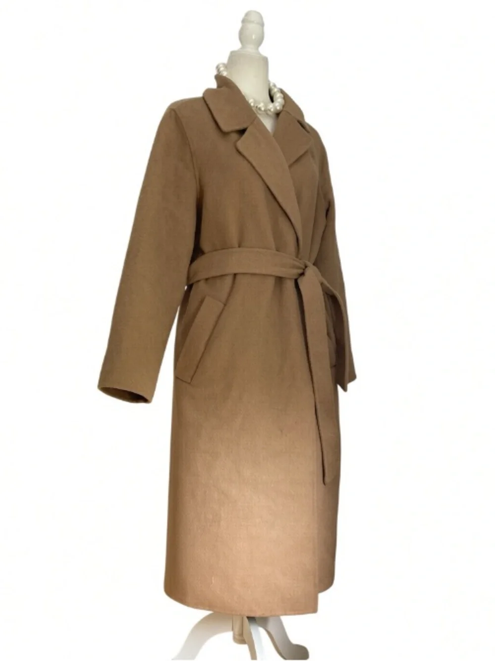 Abercrombie & Fitch Wool Blend Wrap Coat Camel Belted Long Coat Medium Women's
